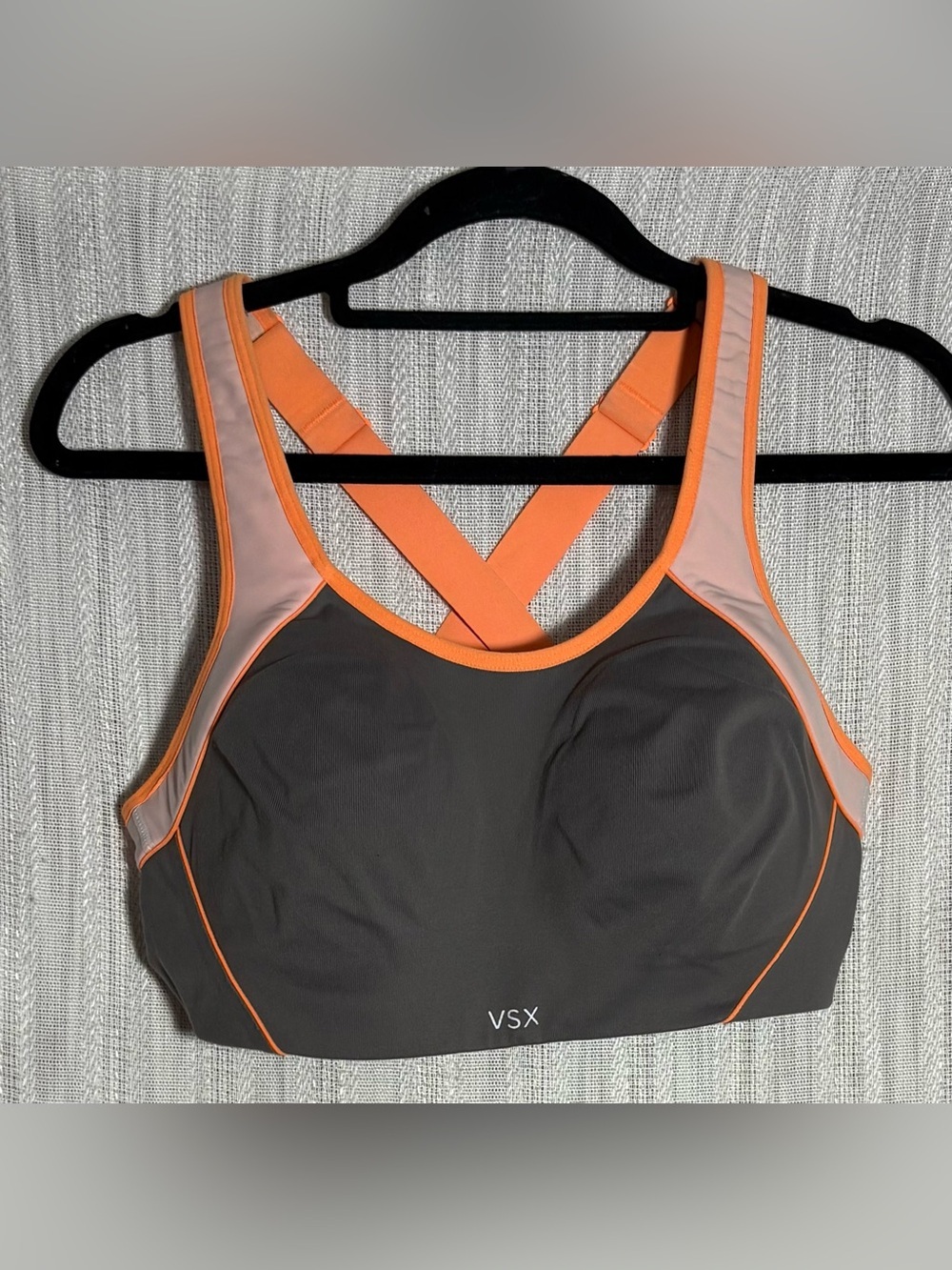 VSX Charcoal Gray Sports Bra with Bright Orange Trim